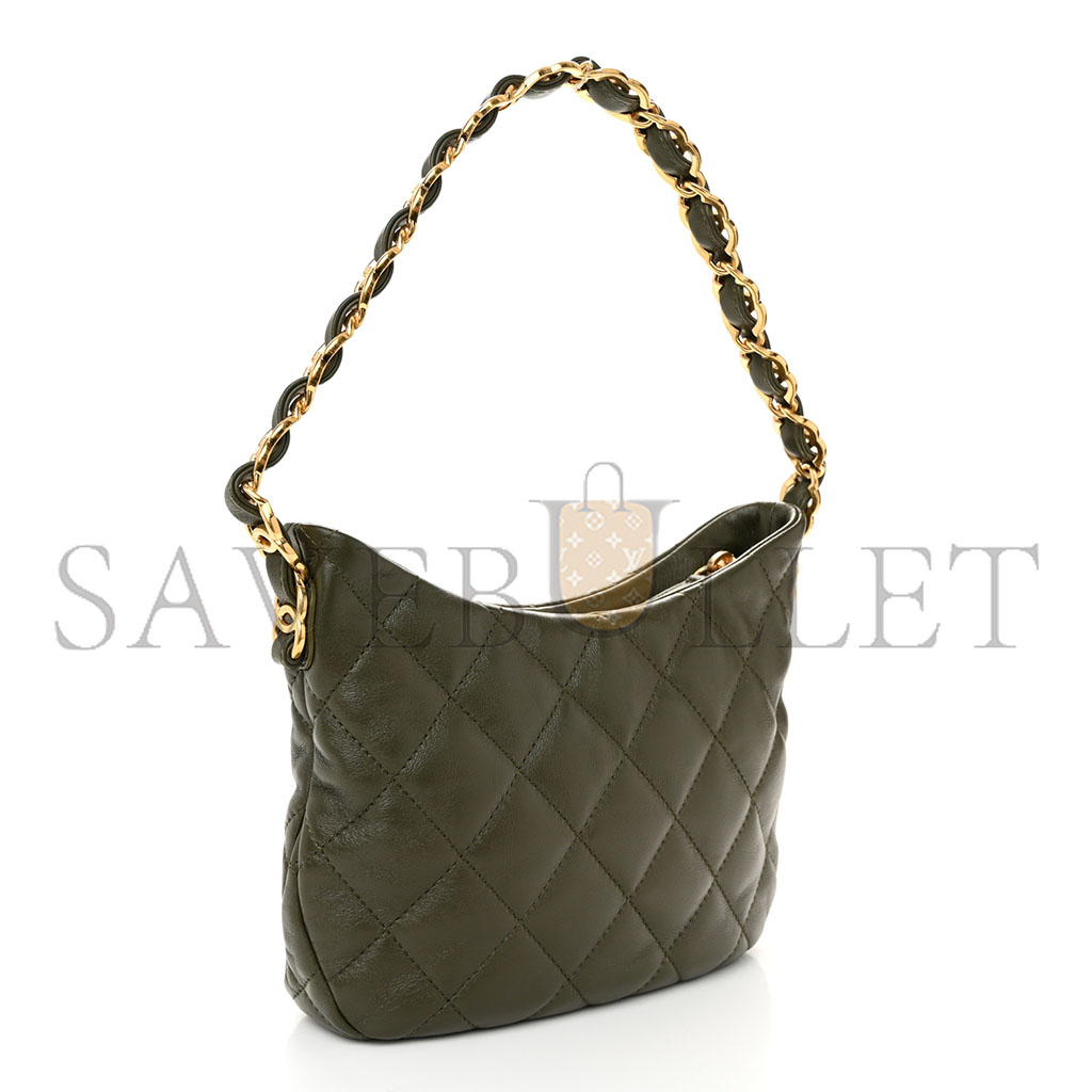 CHANEL MASTER LAMBSKIN QUILTED CC LINKS HOBO KHAKI AS3562 (24*17.5*6cm)